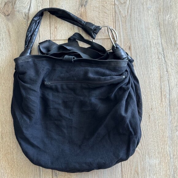 Lolli Black Genuine Leather Silver O Ring Squishy Dumpling Large Hobo Sling Bag - Picture 10 of 12